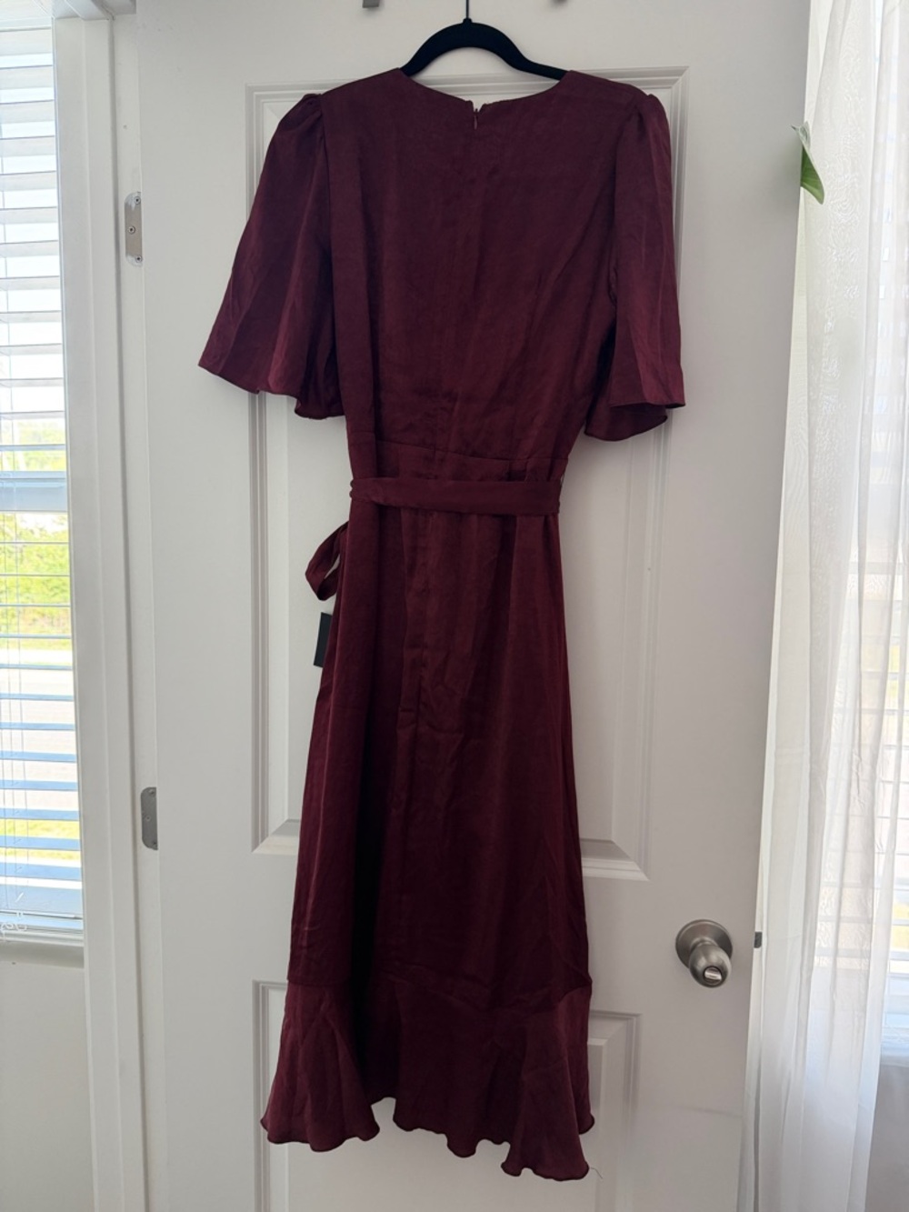 Lulu's Wine Wrap High-Low Ruffle Midi Dress - Picture 5 of 7